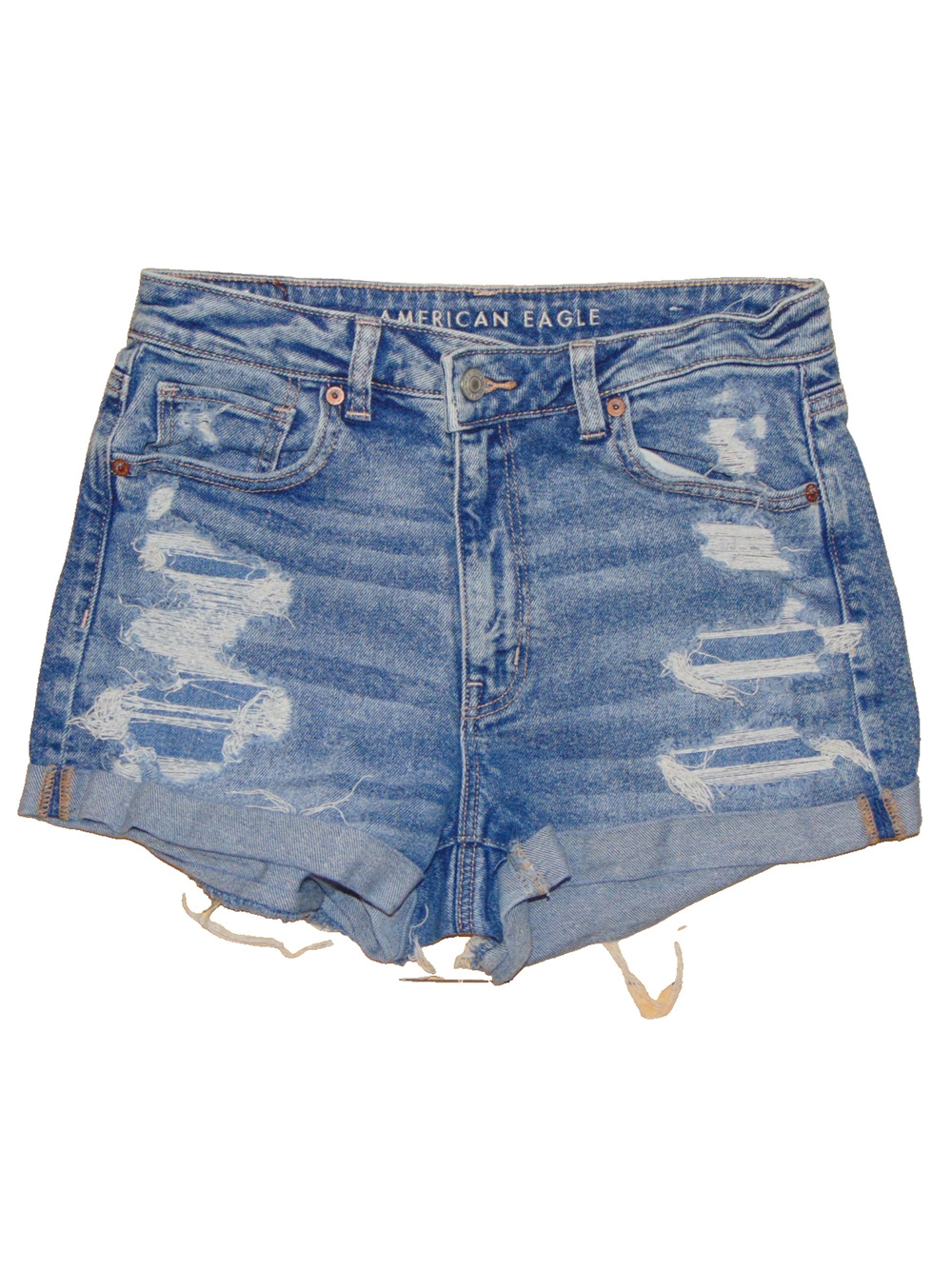 American Eagle Mom Short Stretch Ripped Distressed Acid Wash Blue Denim Size 6